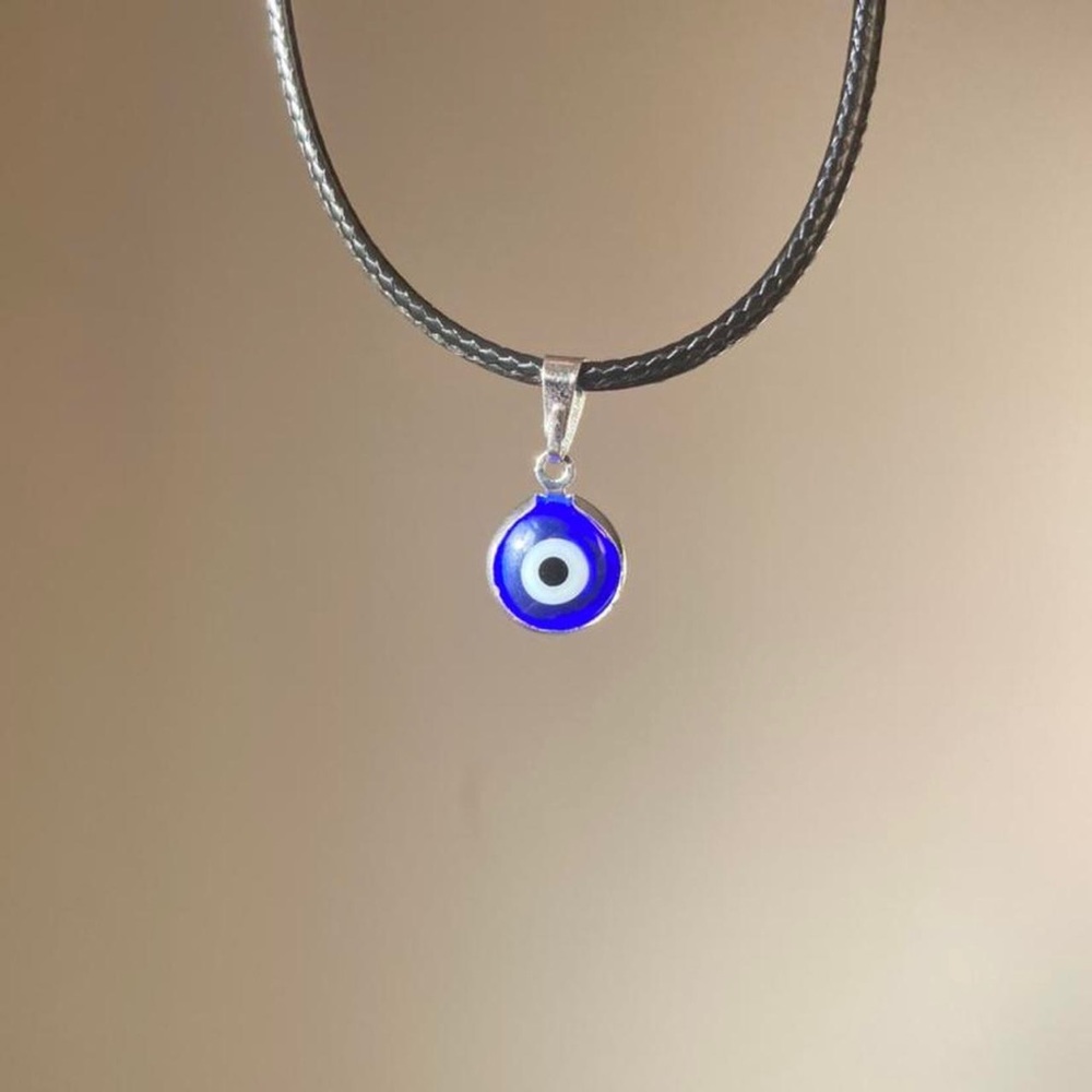 Nazar evil eye 10 MM round glass charm pendant black cord necklace choker